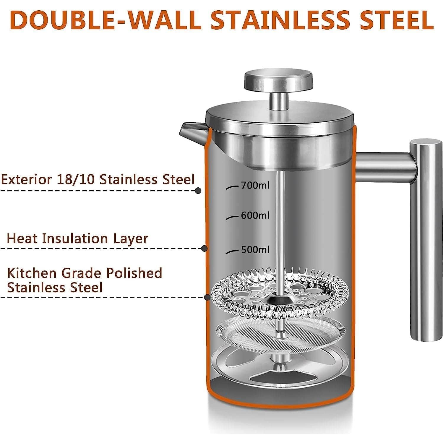 Cafetera Prensa Francesa Miuly 600ML Acero Inoxidable Doble Pared