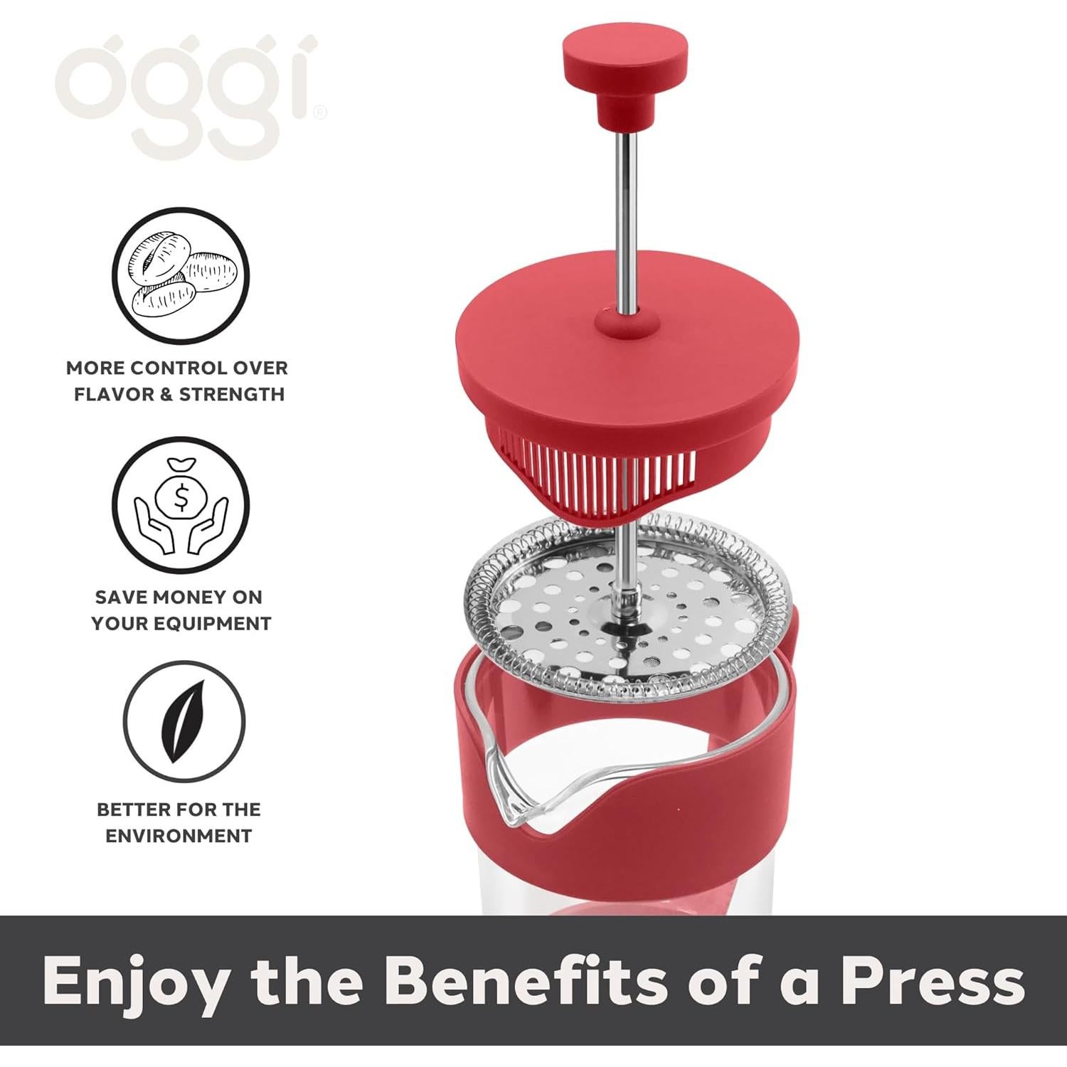 Prensa Francesa Oggi de Vidrio Borosilicato 5 Tazas Roja