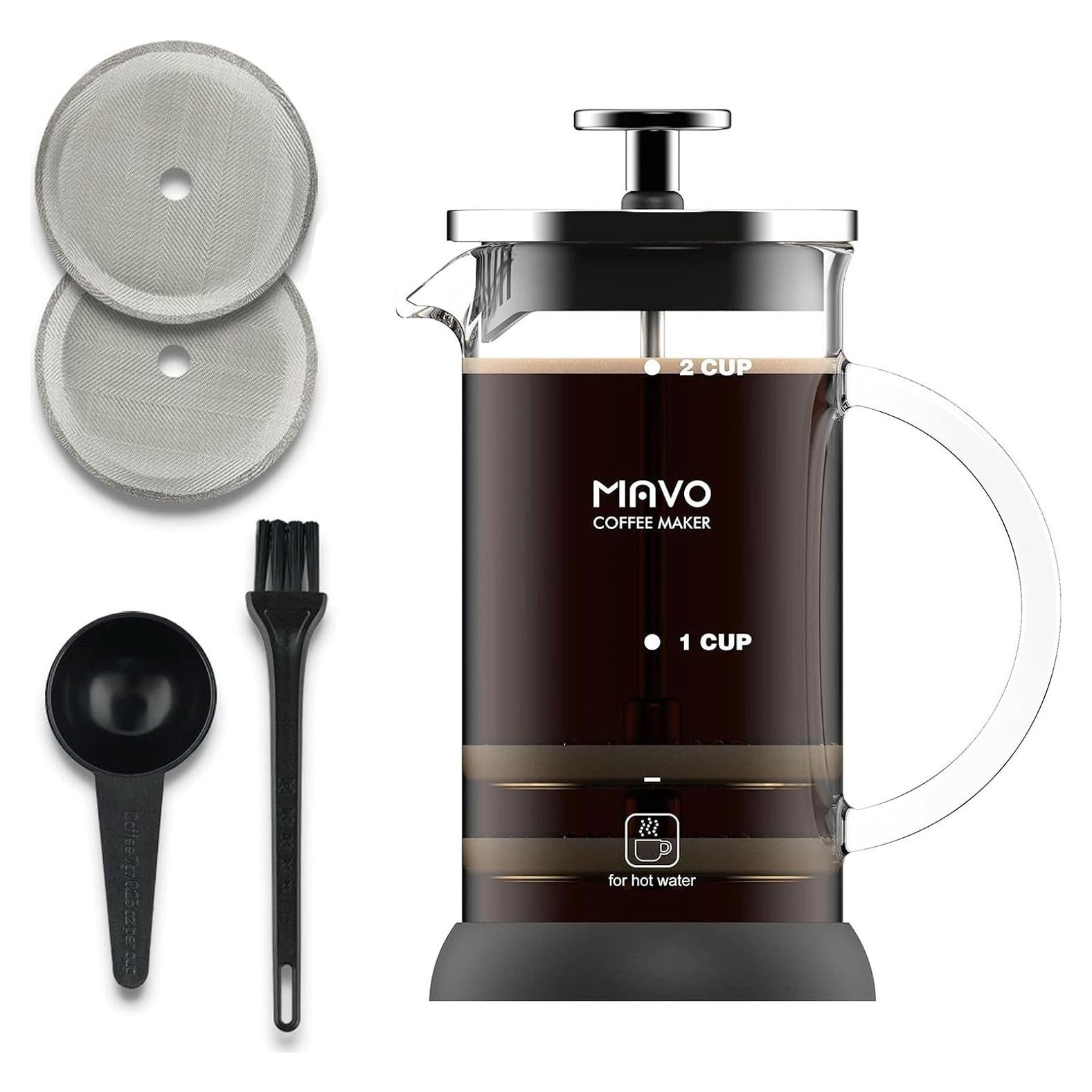 Cafetera Prensa Francesa MAVO Acero Inoxidable 350ml 2 Filtros