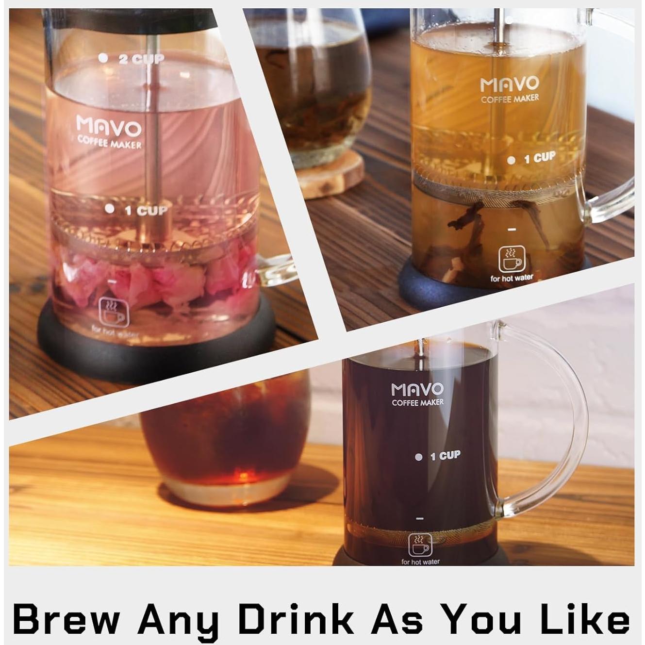 Cafetera Prensa Francesa MAVO Acero Inoxidable 350ml 2 Filtros