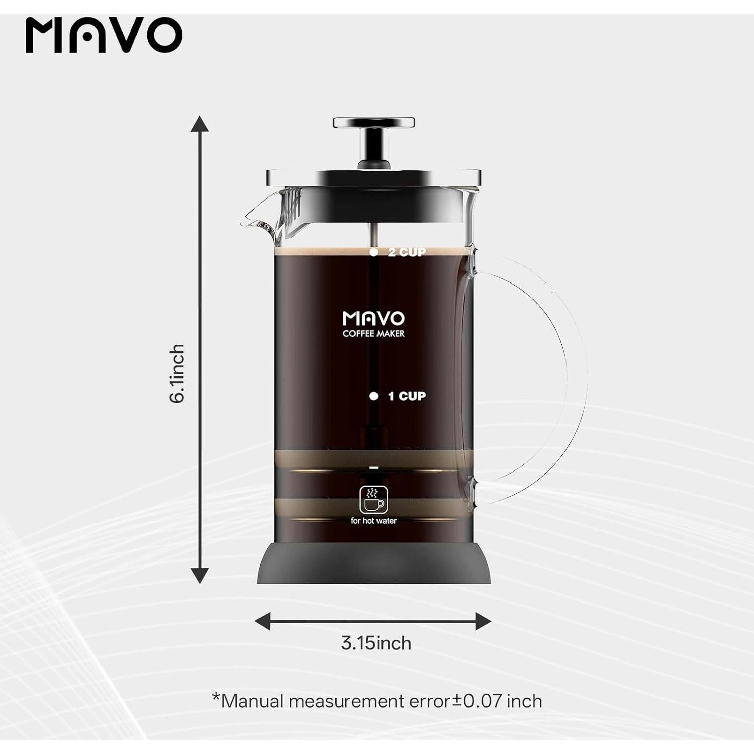 Cafetera Prensa Francesa MAVO Acero Inoxidable 350ml 2 Filtros