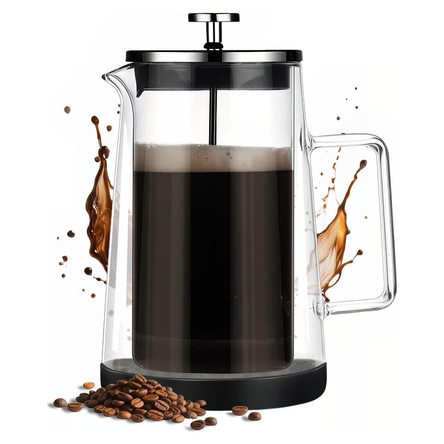 Cafetera Prensa Francesa HOOVIEN 1000ml Doble Aislante Vidrio