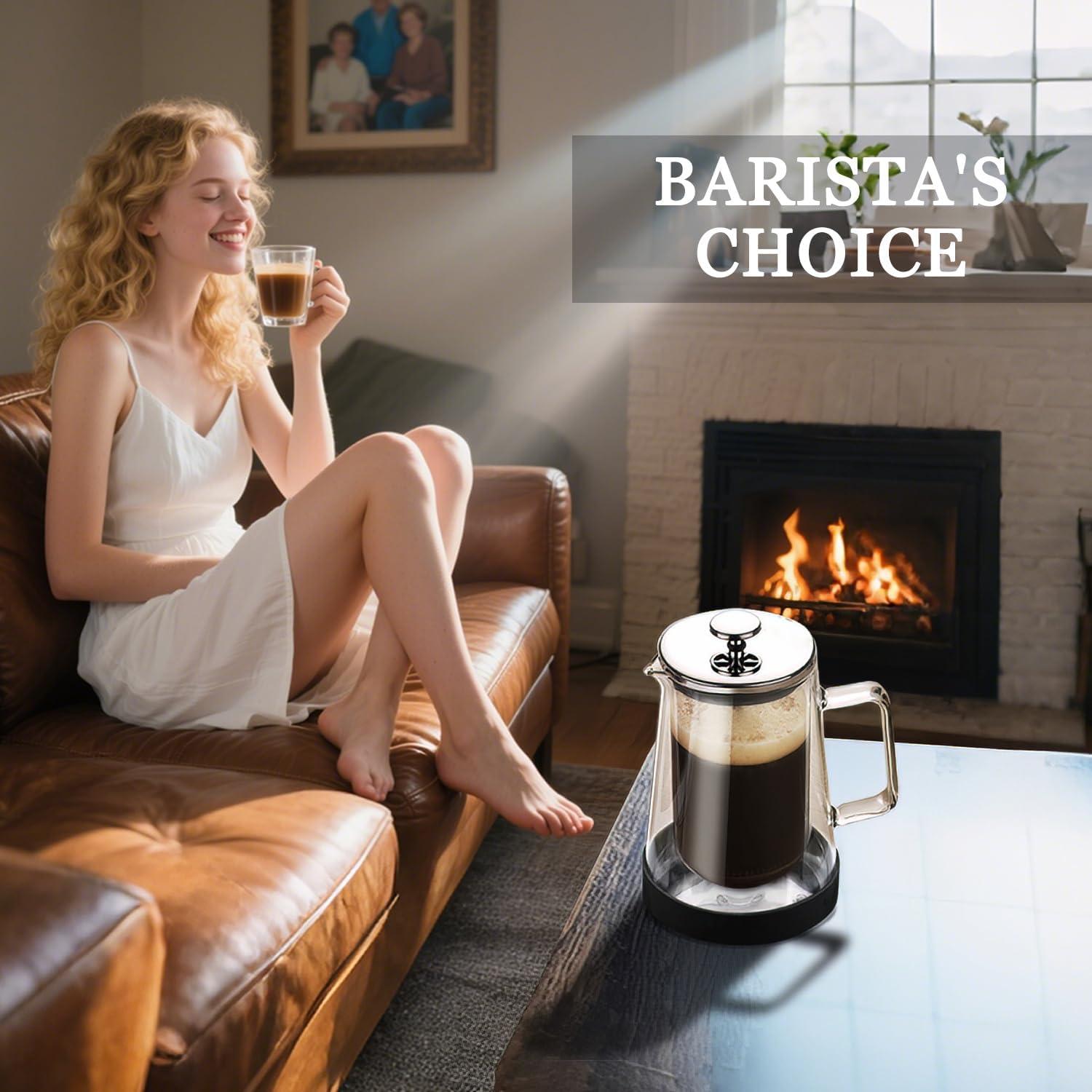 Cafetera Prensa Francesa HOOVIEN 1000ml Doble Aislante Vidrio