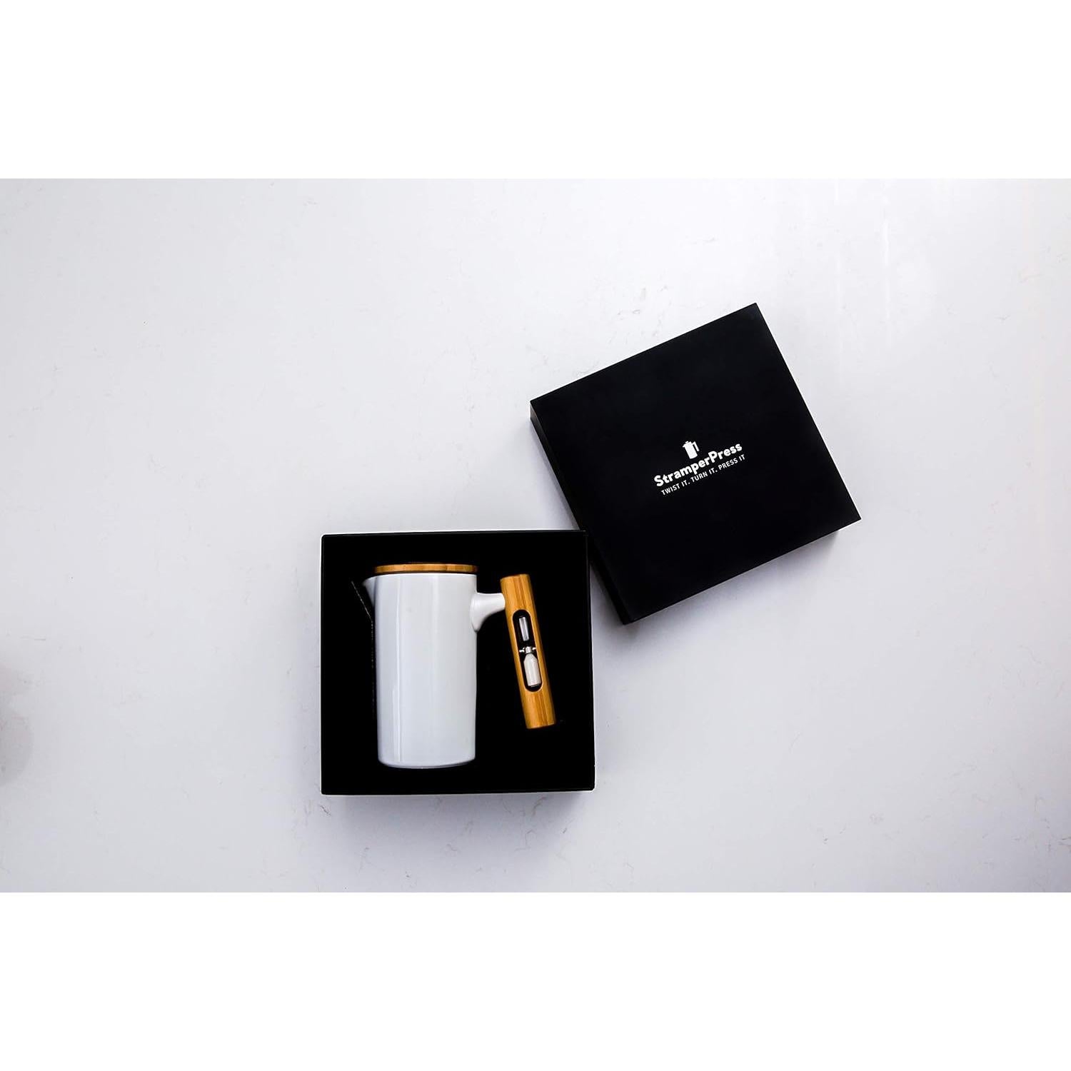 Cafetera Prensa Francesa StramperPress con Temporizador - Cerámica Blanca