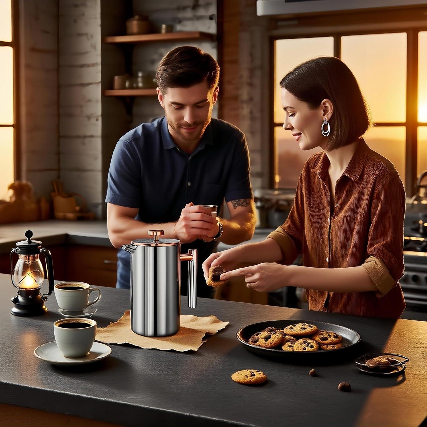 Cafetera Prensa Francesa Longtiming 0.99L Acero Inoxidable Doble Aislado