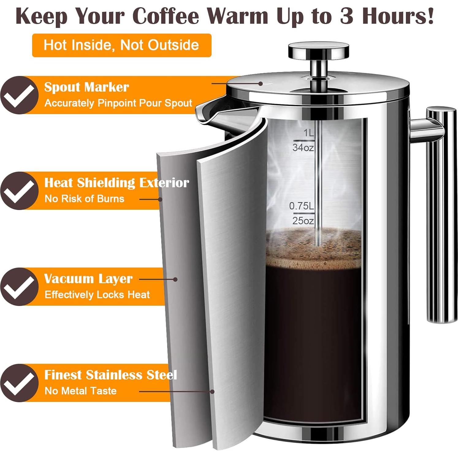 Cafetera Prensa Francesa LANTE FP-SS-01 1000ml Acero Inoxidable