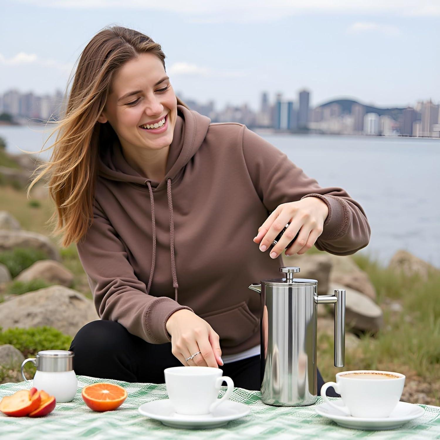 Prensa Francesa de Acero Inoxidable Dayngear 1L Camping