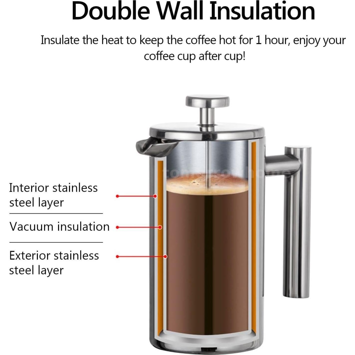 Prensa Francesa de Acero Inoxidable Dayngear 1L Camping