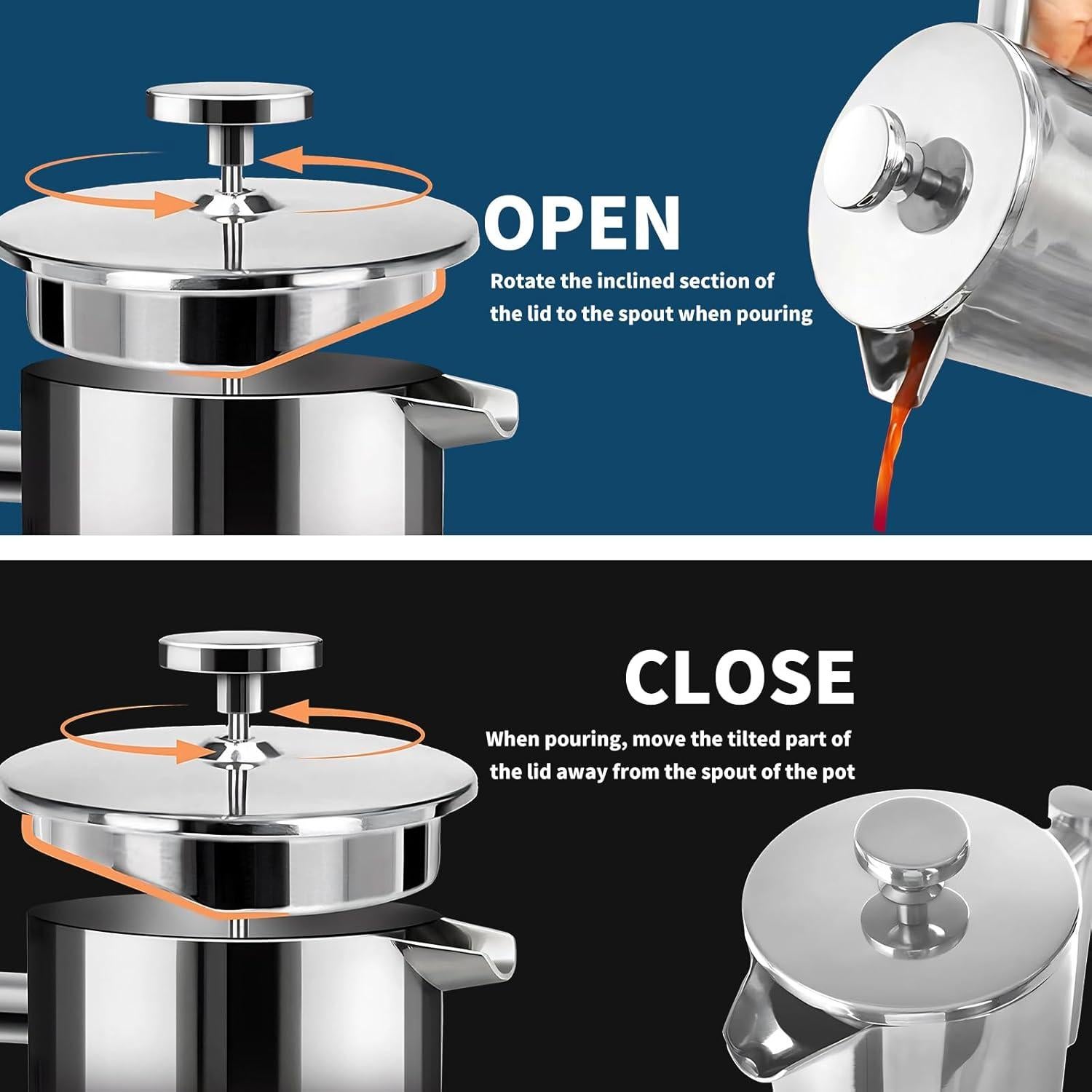 Cafetera Prensa Francesa MERMOO YILAN 1L Acero Inoxidable Plata