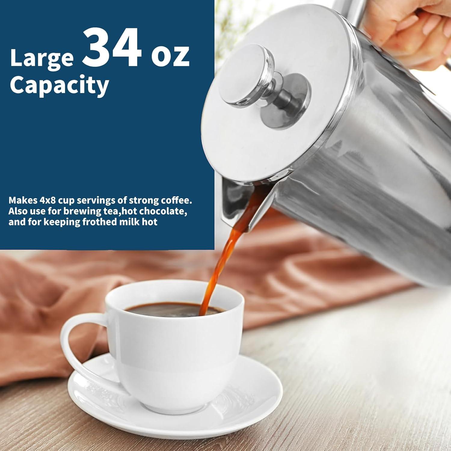 Cafetera Prensa Francesa MERMOO YILAN 1L Acero Inoxidable Plata