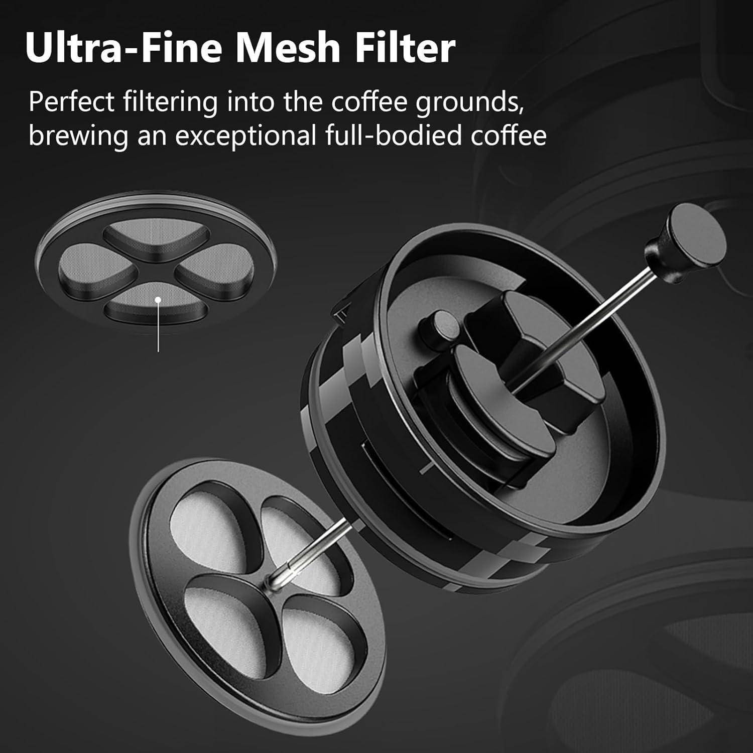 Cafetera Prensa Francesa PINKAH 950 ml Acero Inoxidable Negro