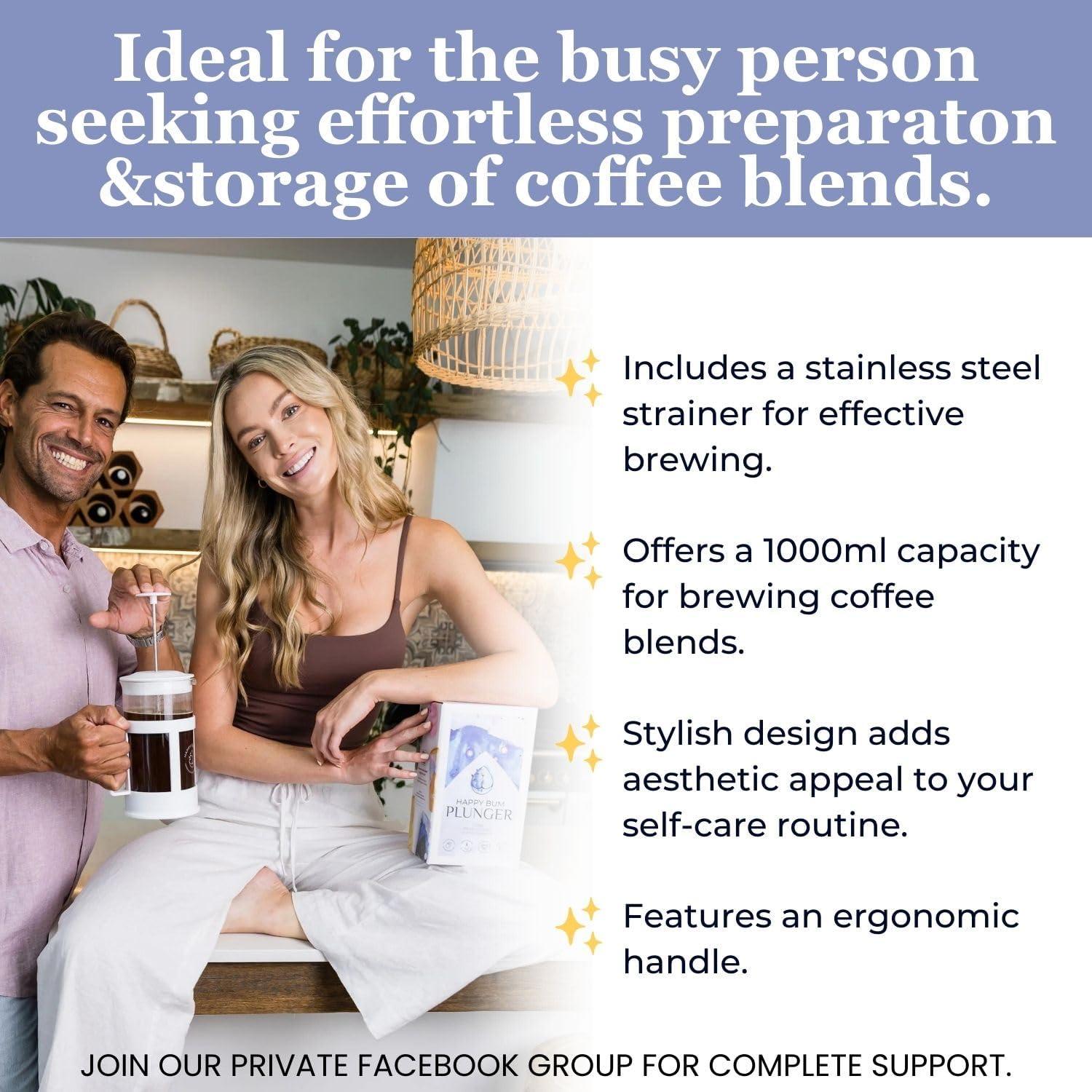 Prensa Francesa de Café Happy Bum 1L Vidrio y Acero Inoxidable