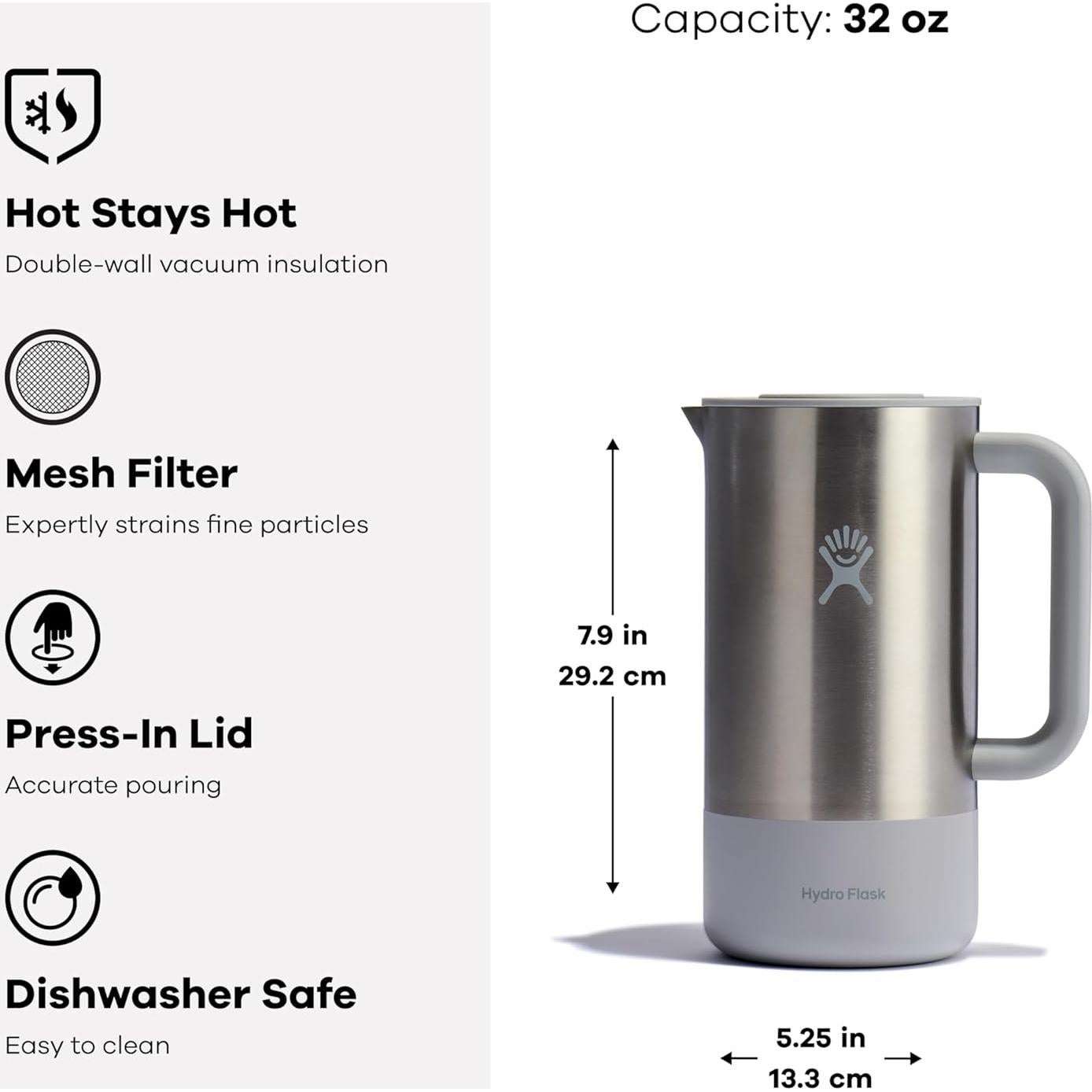 Prensa Francesa Hydro Flask 0.95L Negra Térmica Manual