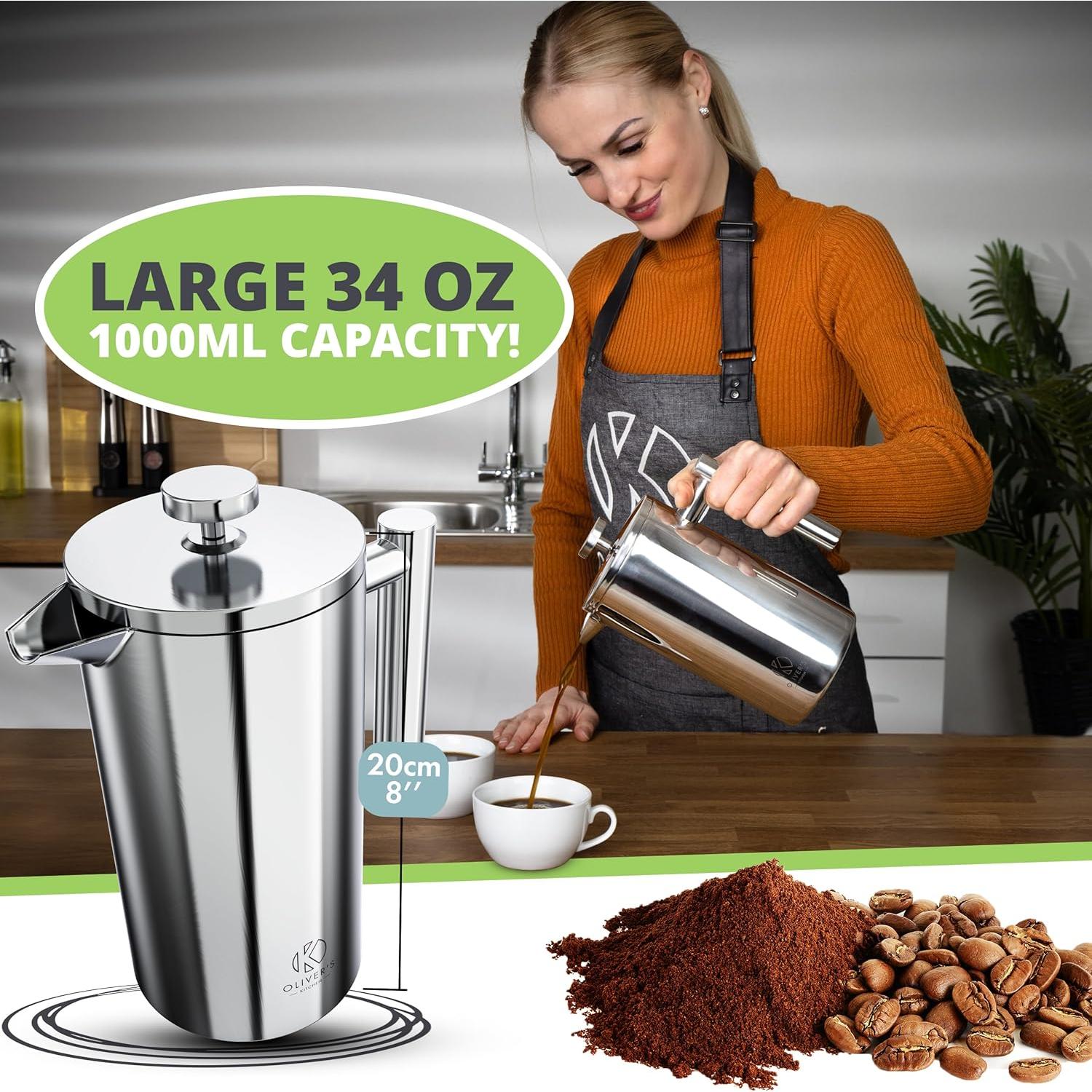 Cafetera Prensa Francesa Oliver's Kitchen 1L Acero Inoxidable