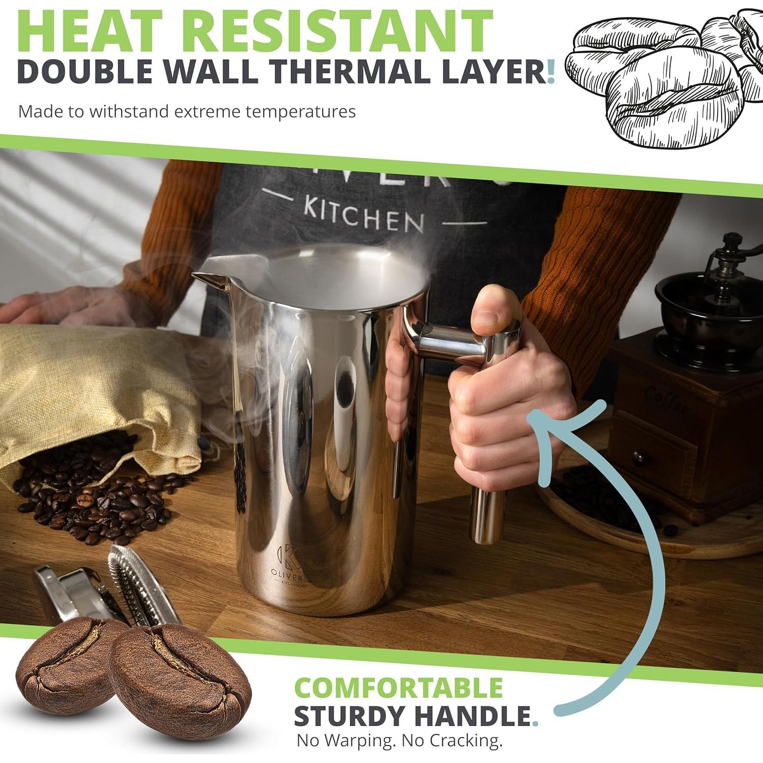 Cafetera Prensa Francesa Oliver's Kitchen 1L Acero Inoxidable