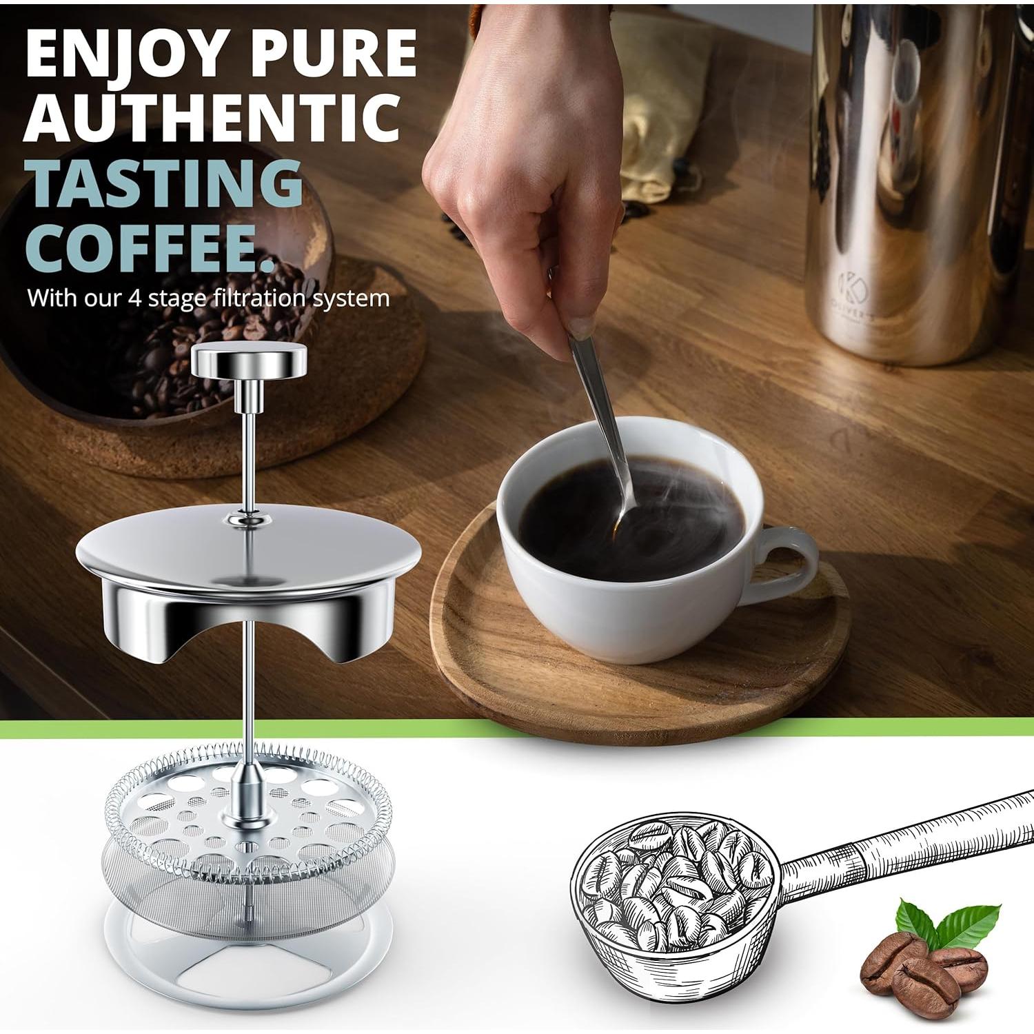 Cafetera Prensa Francesa Oliver's Kitchen 1L Acero Inoxidable