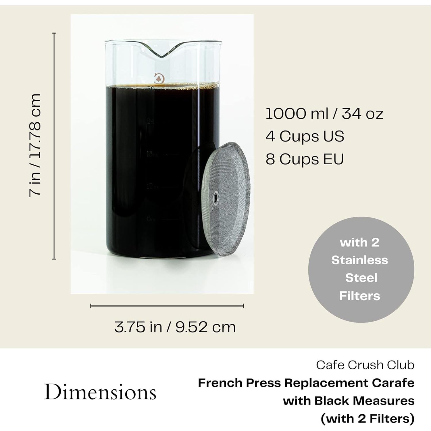 Cristal de Repuesto para Prensa Francesa Cafe Crush Club 1L