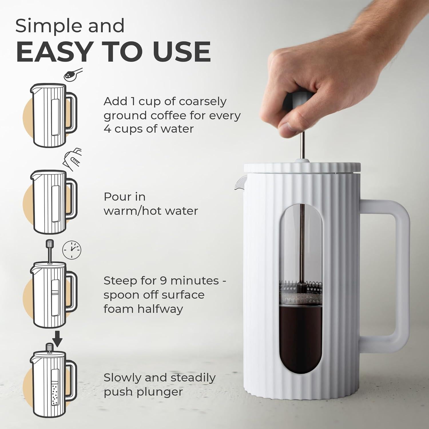 Prensa Francesa Kaffe 1L - Vidrio Borosilicato y Plástico BPA Free