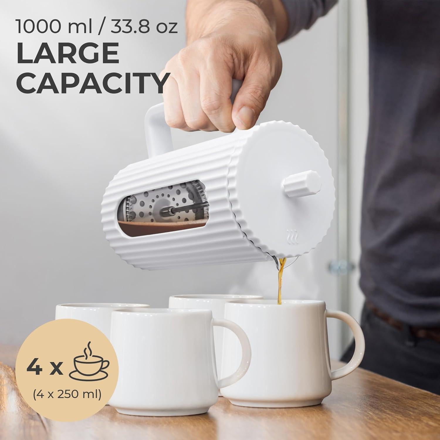 Prensa Francesa Kaffe 1L - Vidrio Borosilicato y Plástico BPA Free