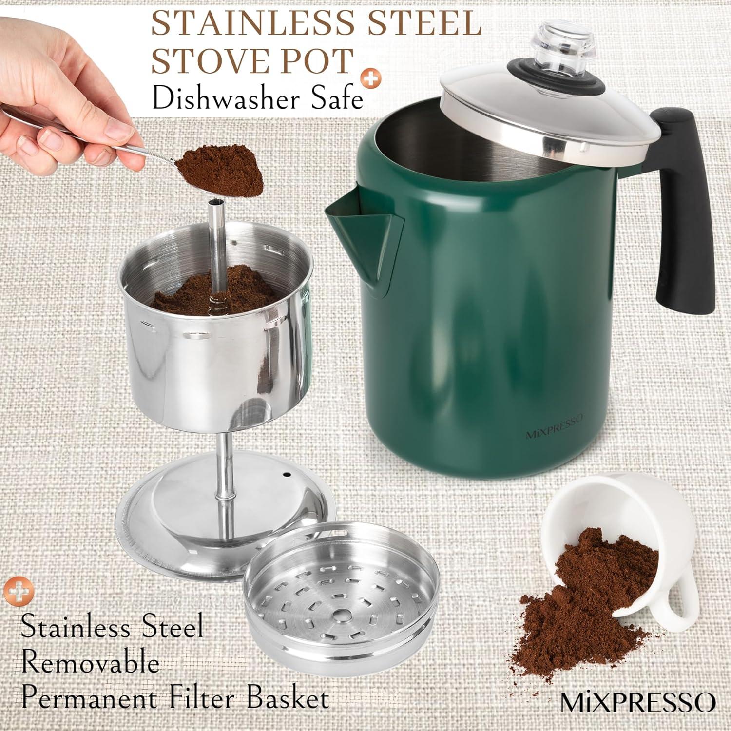Cafetera Percoladora Mixpresso Acero Inoxidable 1.1L Verde