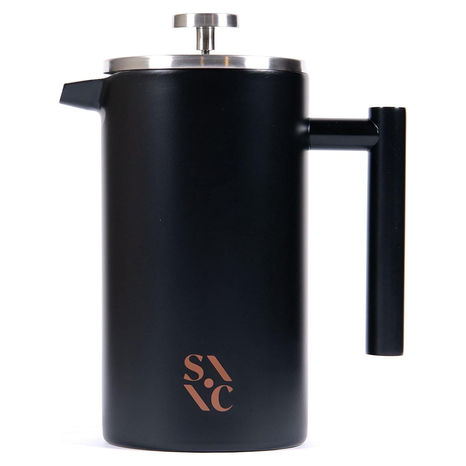 Prensa Francesa Piedra y Arcilla 1L Acero Inoxidable Negro