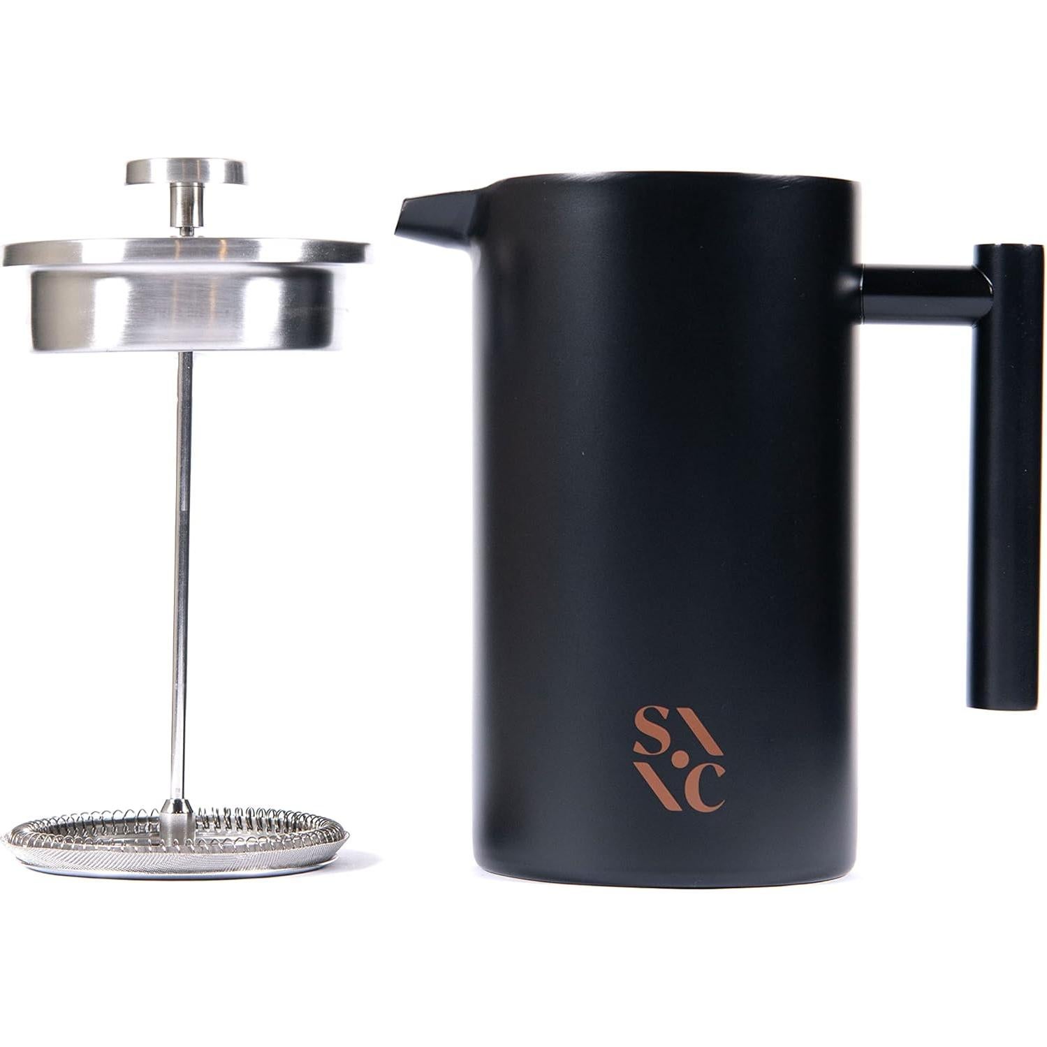 Prensa Francesa Piedra y Arcilla 1L Acero Inoxidable Negro