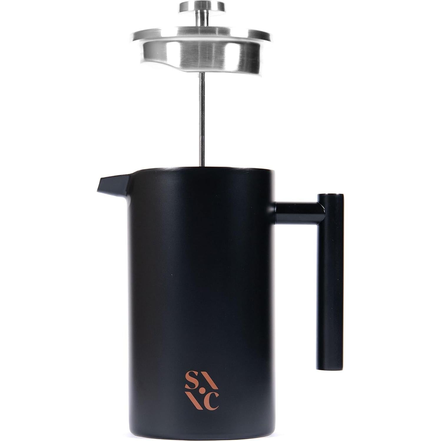 Prensa Francesa Piedra y Arcilla 1L Acero Inoxidable Negro