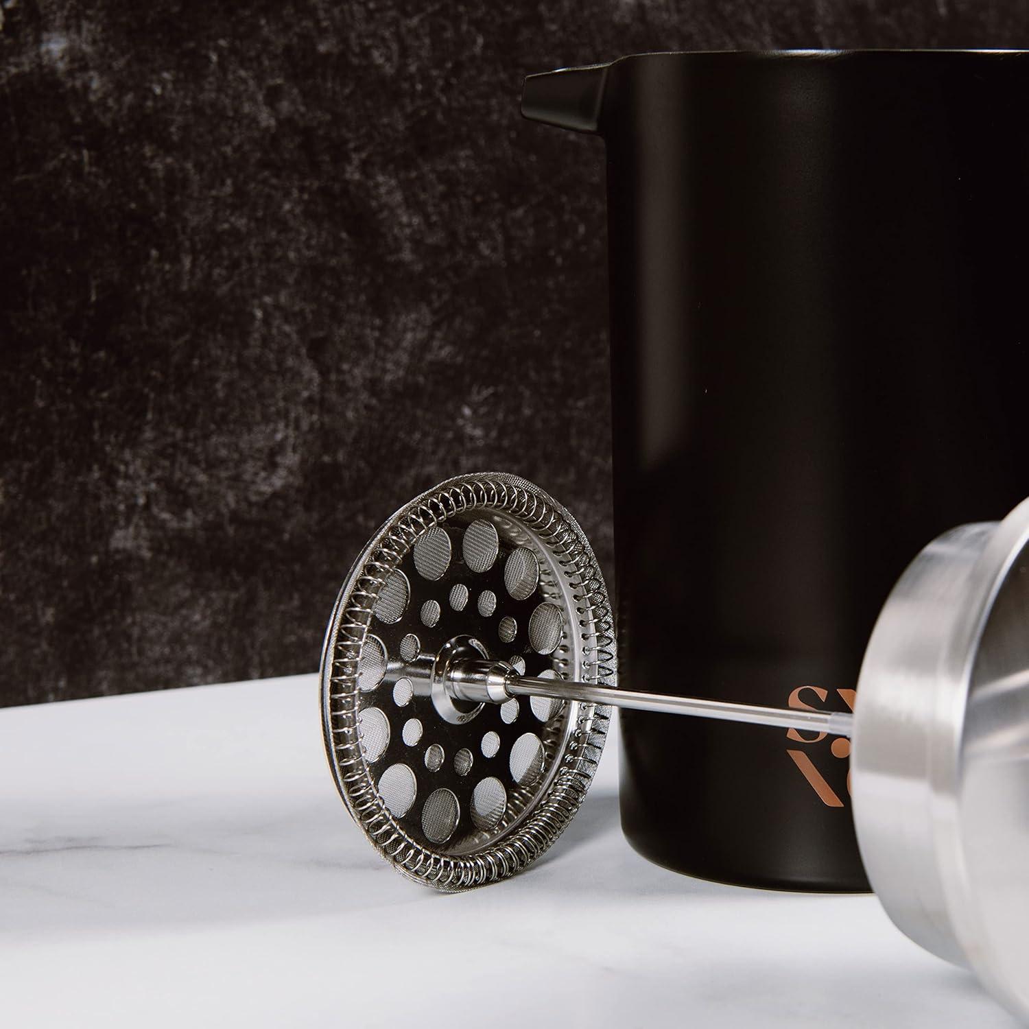 Prensa Francesa Piedra y Arcilla 1L Acero Inoxidable Negro