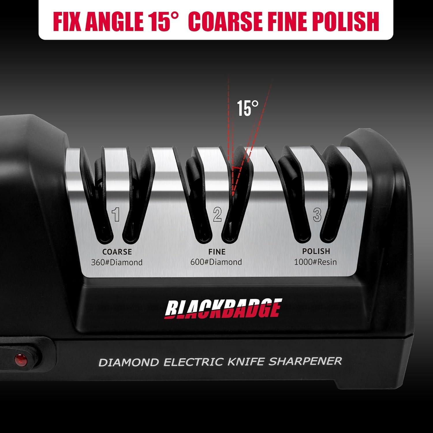 Afilador Eléctrico BLACKBADGE 3 Etapas Cuchillos 15 Grados