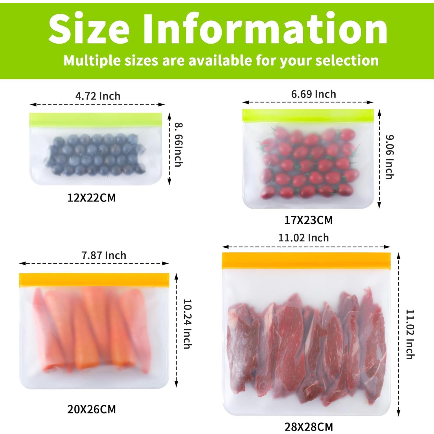 Paquete de 24 Bolsas Reutilizables Mstar Pack Silicona 4 Tamaños