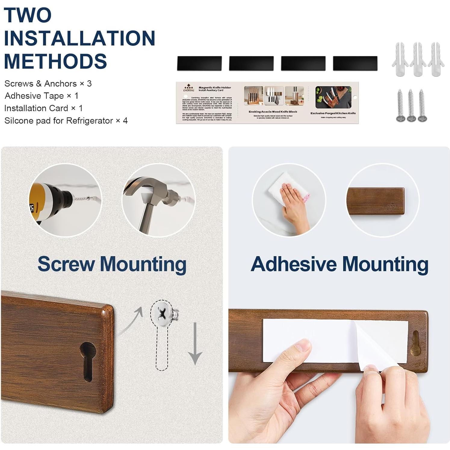 Soporte Magnético para Cuchillos ENOKING 40.64 cm con 4 Ganchos