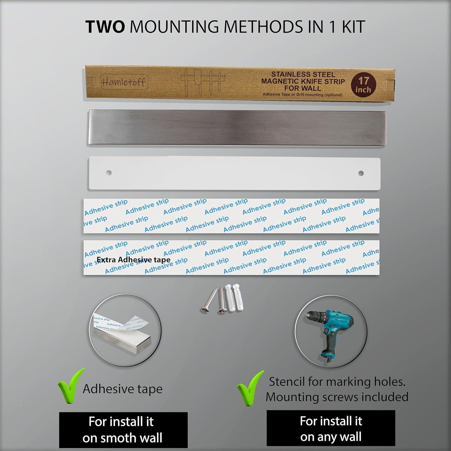 Tira Magnética Hamletoff 43 cm para Cuchillos Sin Perforación