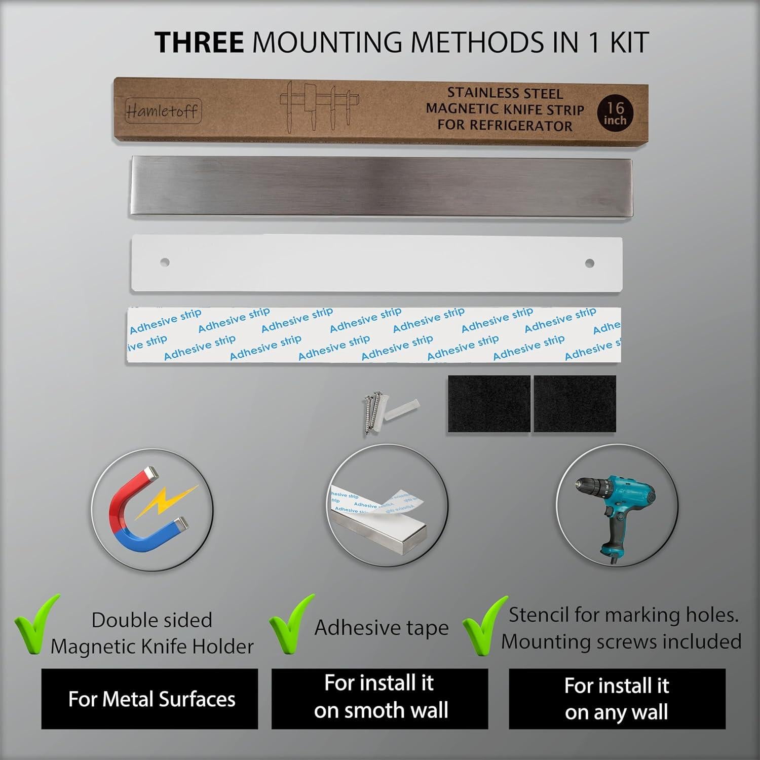 Soporte Magnético para Cuchillos Hamletoff 40.64 cm Acero Inoxidable