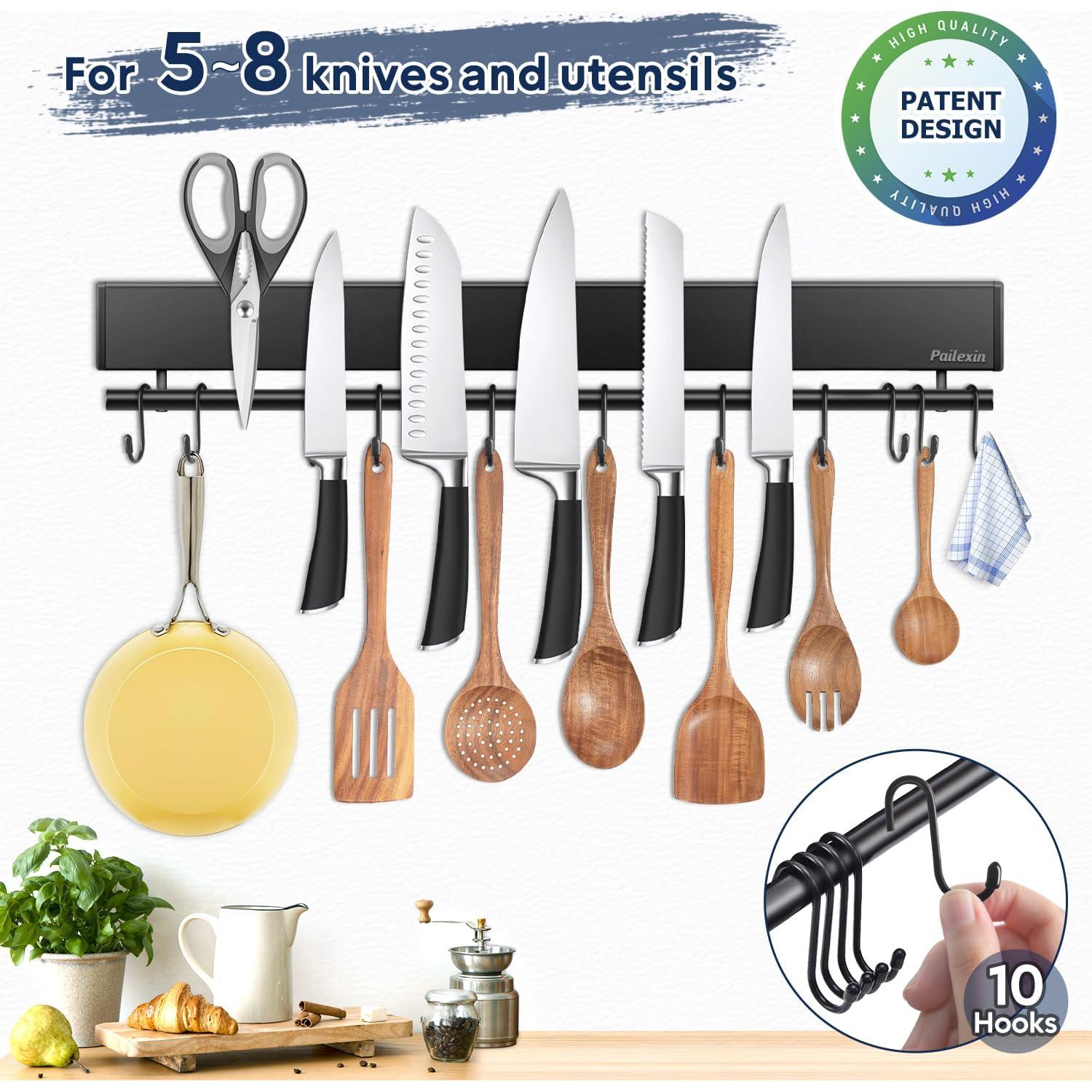 Soporte Magnético para Cuchillos Pailexin 43 cm con Ganchos