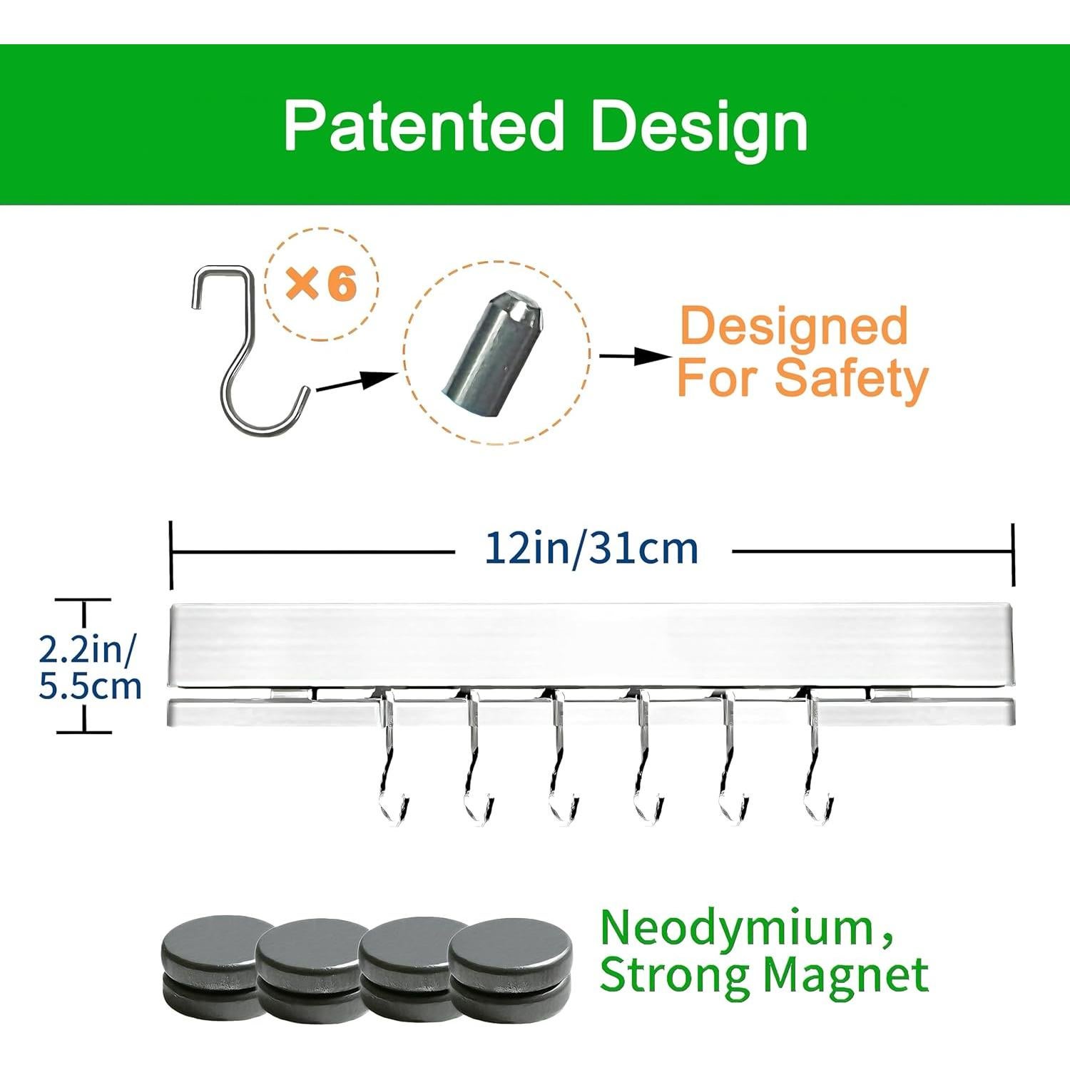 Soporte Magnético para Cuchillos YIIYIIN 30.48 cm Acero Inoxidable