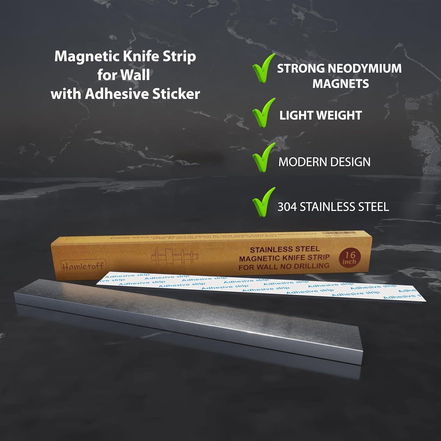 Tira Magnética Premium Hamletoff 40.64 cm para Cuchillos Sin Perforación