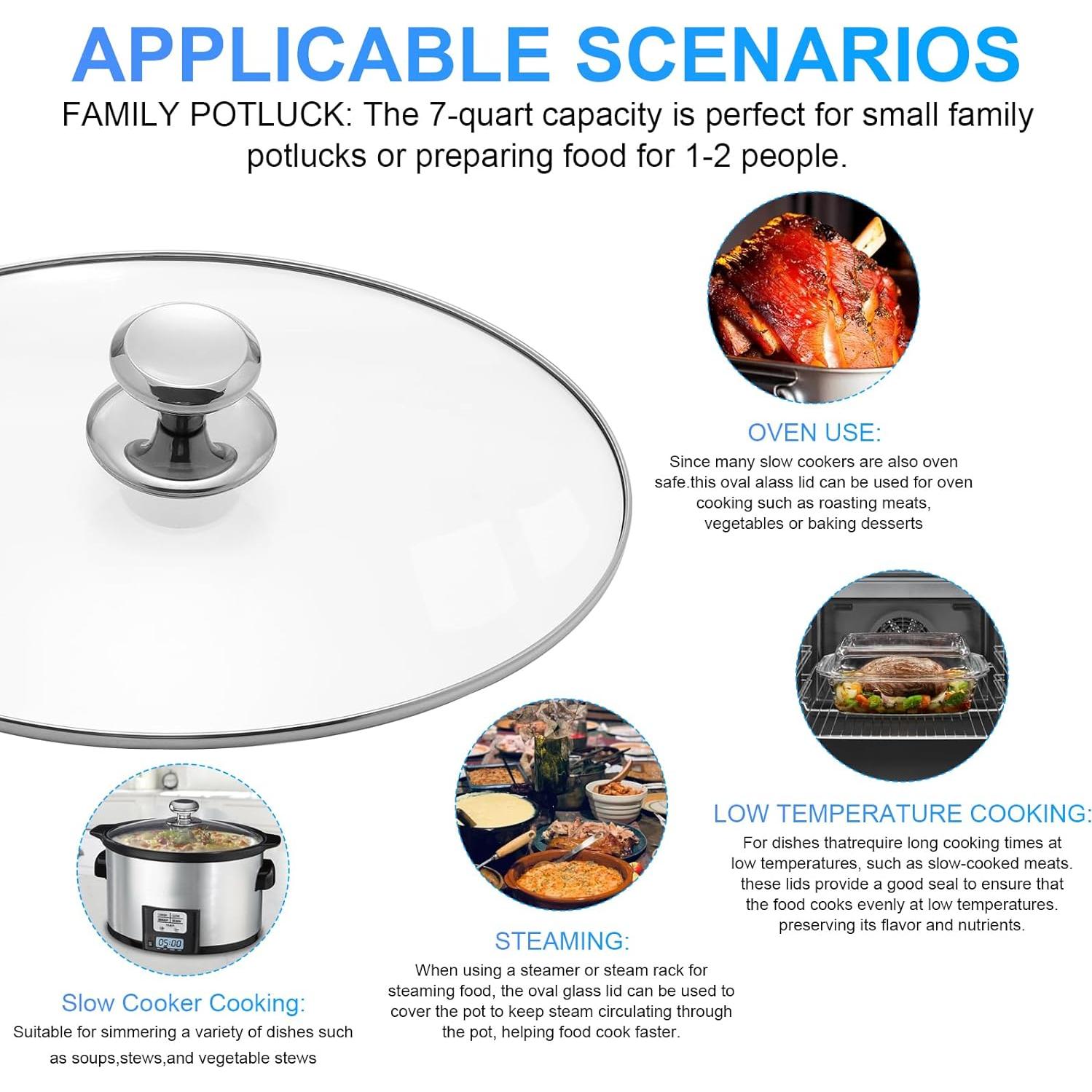 Tapa de vidrio ovalada 7QT SUKABU para olla lenta SCV700