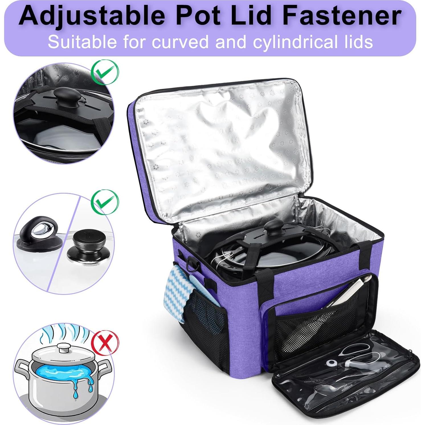 Bolsa de Transporte Aislada Wigojoy para Olla de Cocción Lenta 6-8 Qt Morado