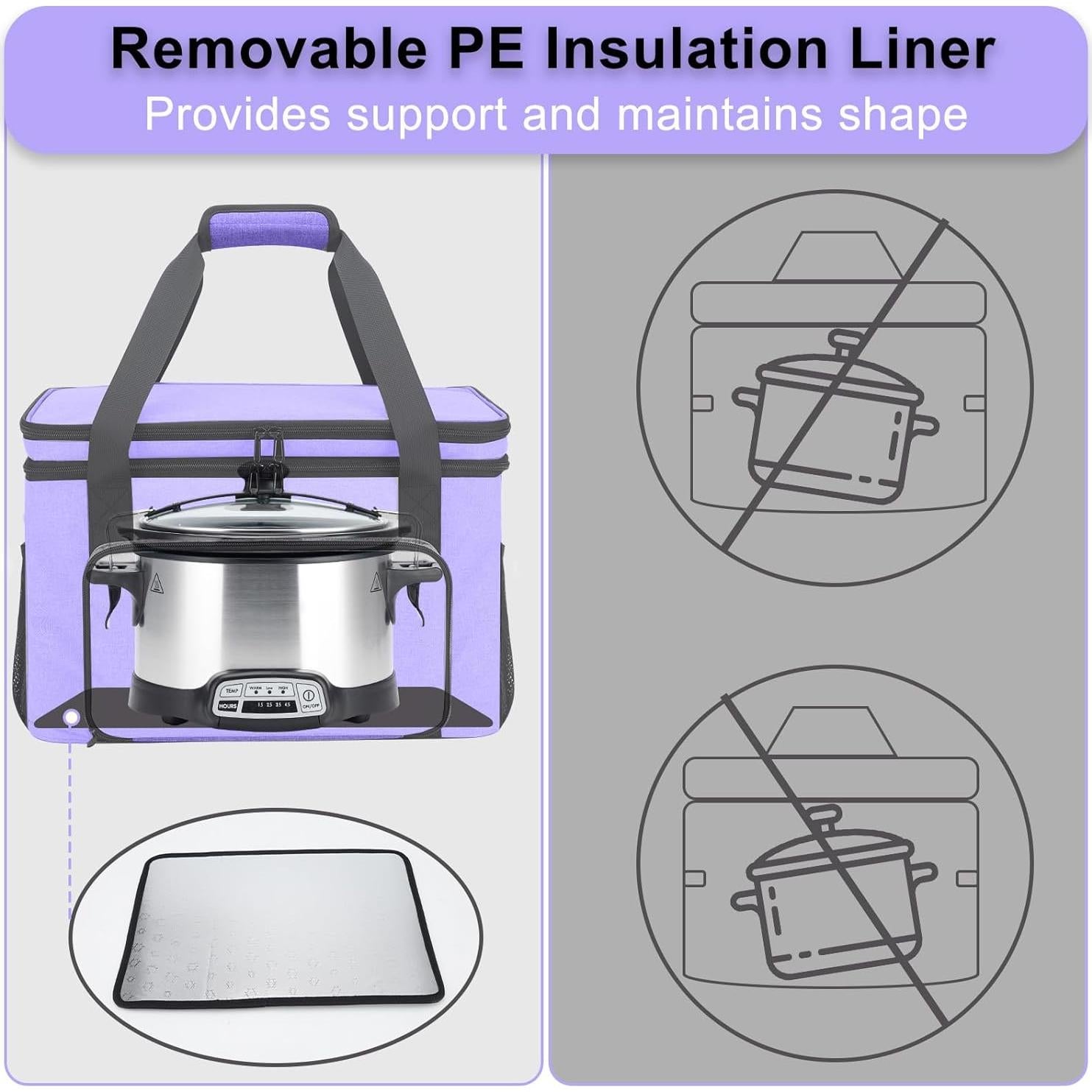 Bolsa de Transporte Aislada Wigojoy para Olla de Cocción Lenta 6-8 Qt Morado
