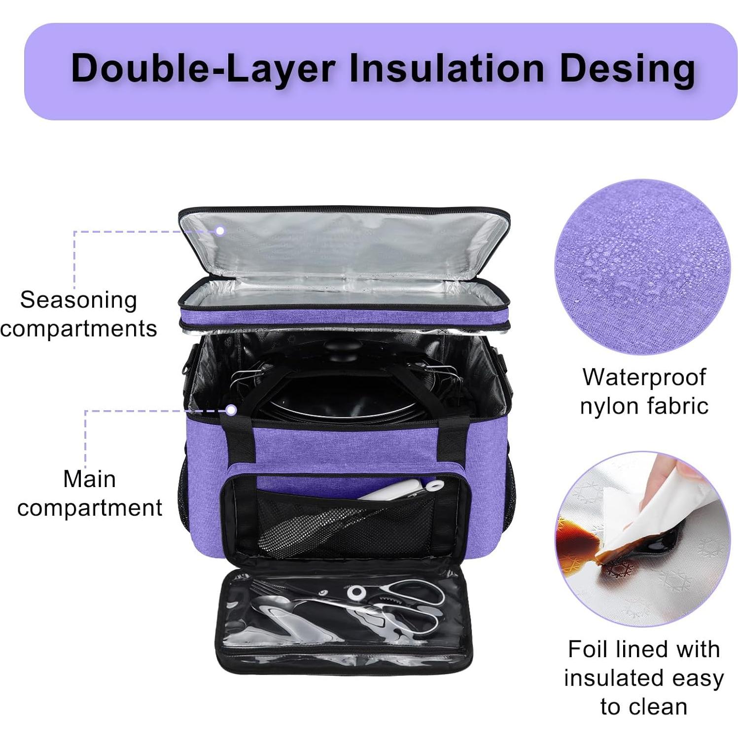 Bolsa de Transporte Aislada Wigojoy para Olla de Cocción Lenta 6-8 Qt Morado