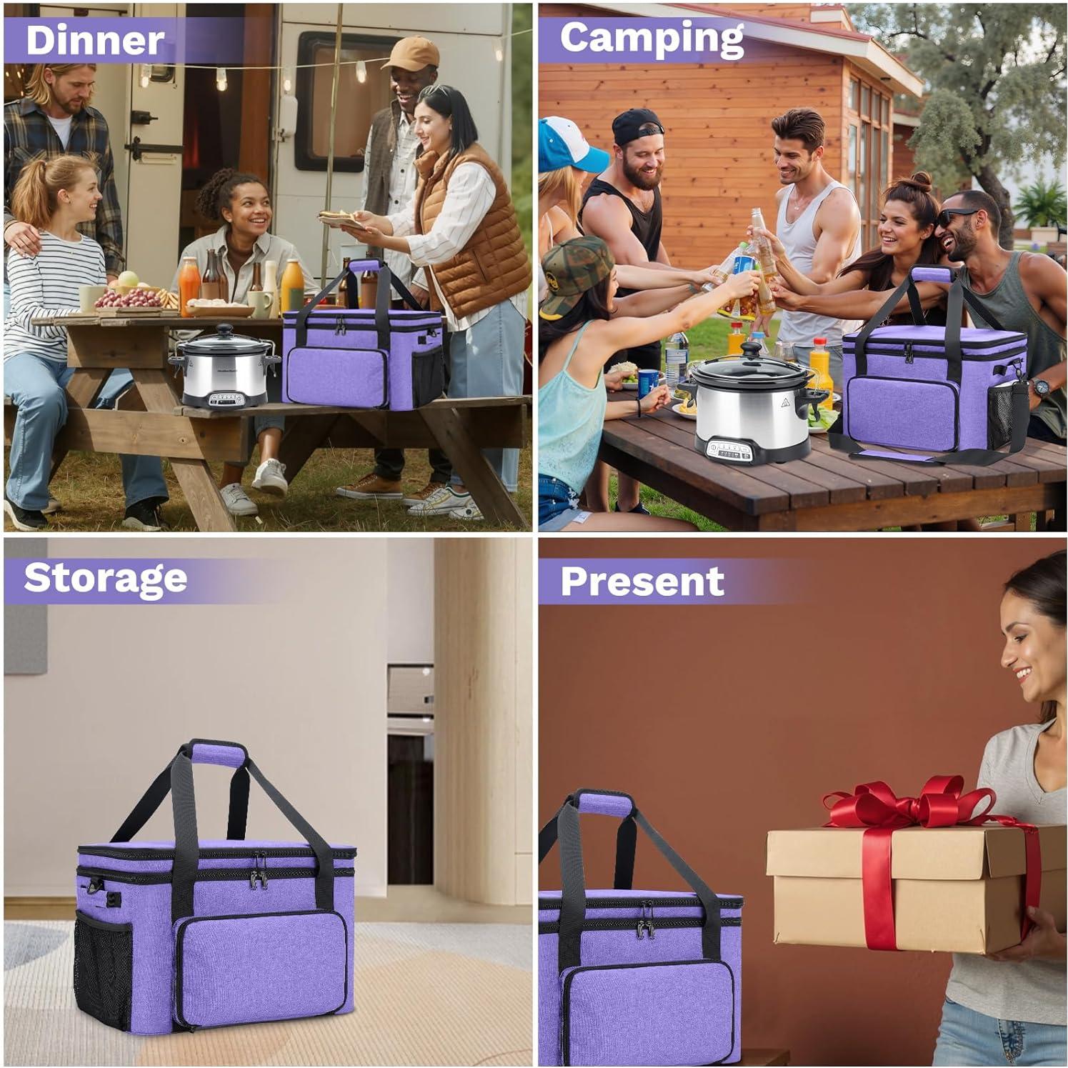 Bolsa de Transporte Aislada Wigojoy para Olla de Cocción Lenta 6-8 Qt Morado
