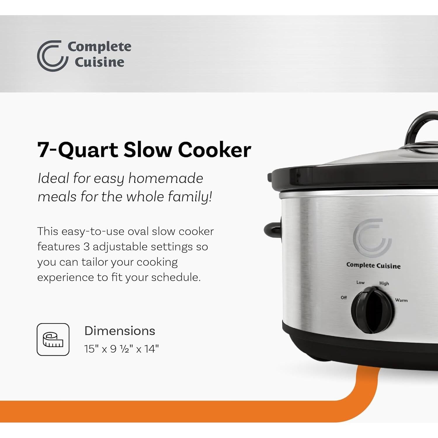 Olla de Cocción Lenta Complete Cuisine CC-SL-7000-SS 7 Qt