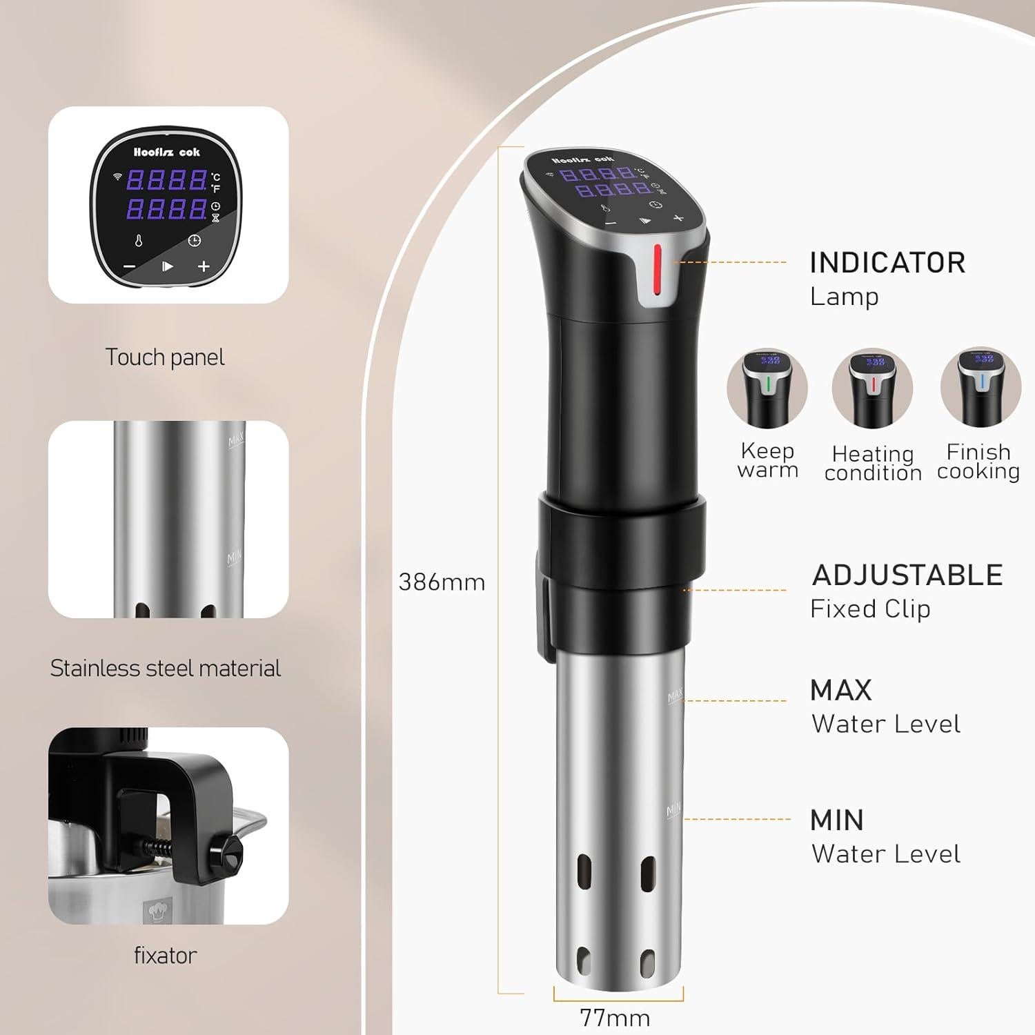 Cocedor Sous Vide Hooflszcok 1100W Pantalla Táctil APP 8L
