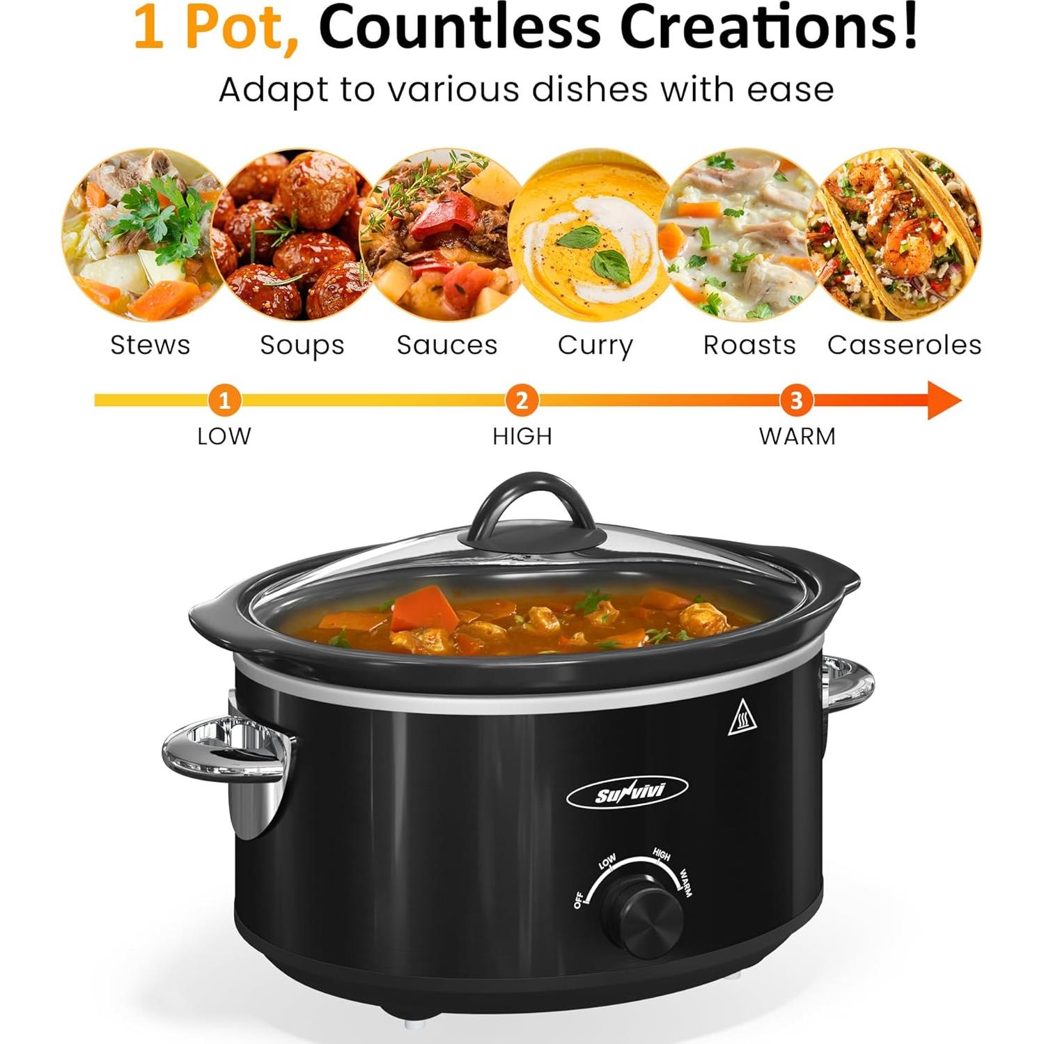 Olla de Cocción Lenta SUNVIVIPRO 4QT Cerámica Negra