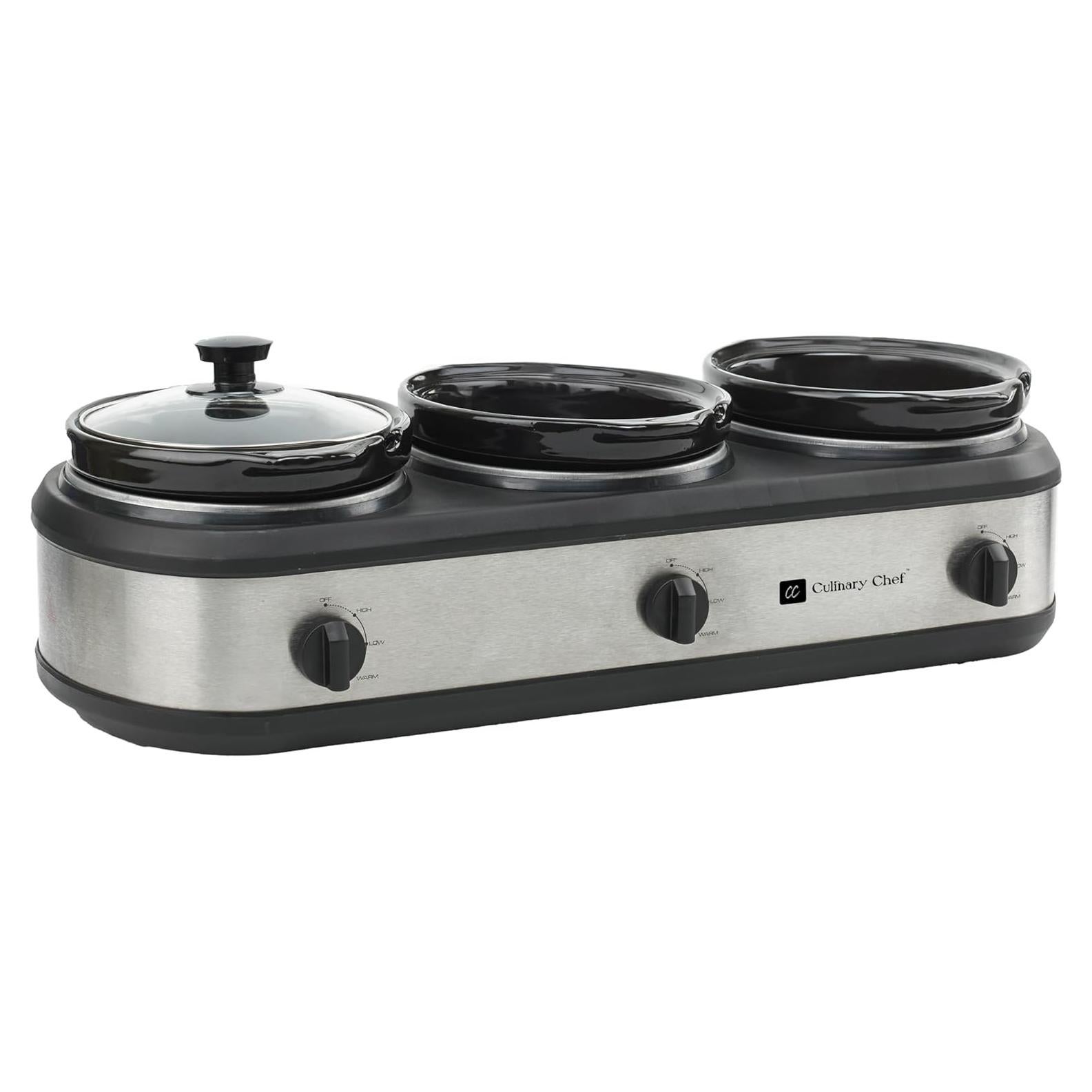 Servidor Buffet Triple Olla Lenta Frigidaire 2.37L Acero Inoxidable