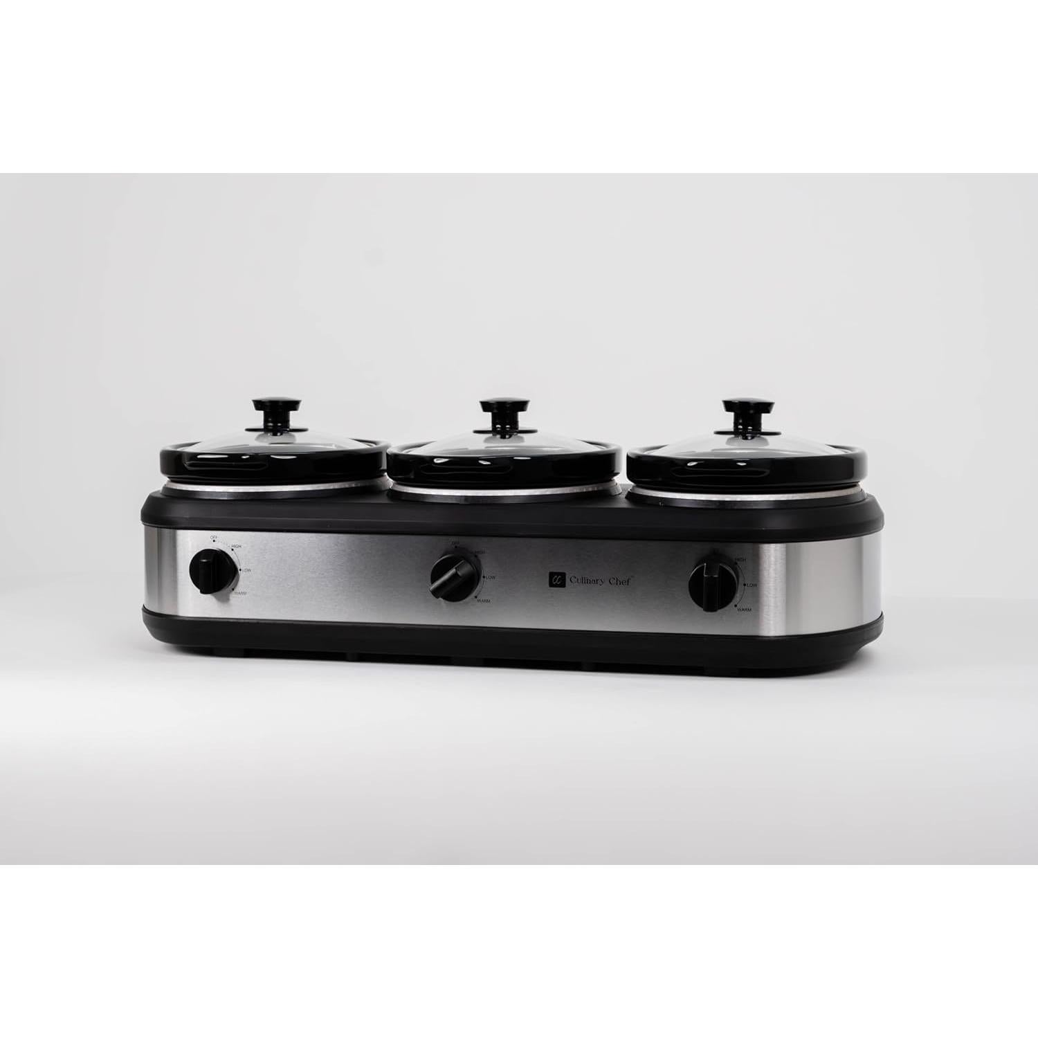 Servidor Buffet Triple Olla Lenta Frigidaire 2.37L Acero Inoxidable