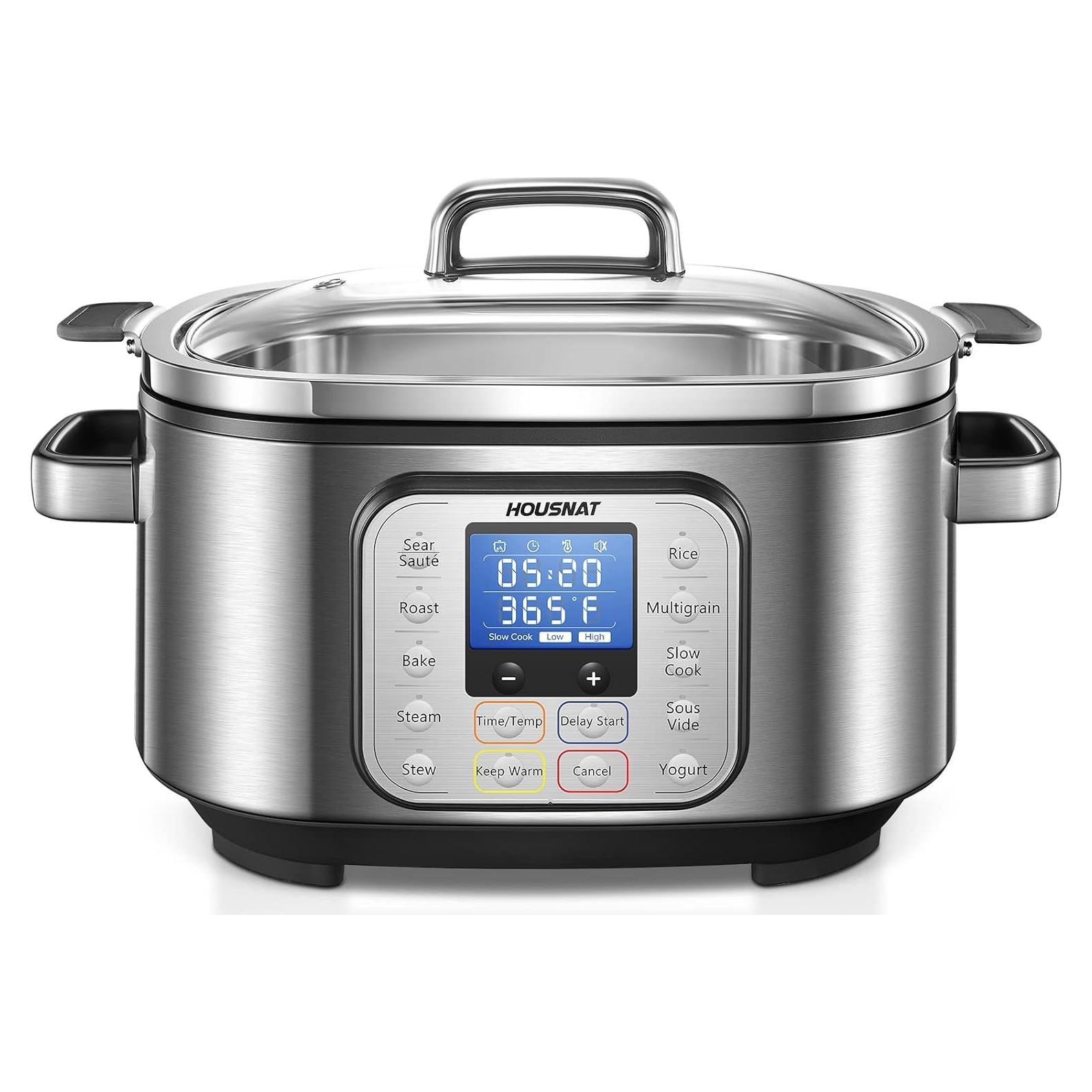 Olla de Cocción Lenta HOUSNAT 6 QT Acero Inoxidable 10 en 1
