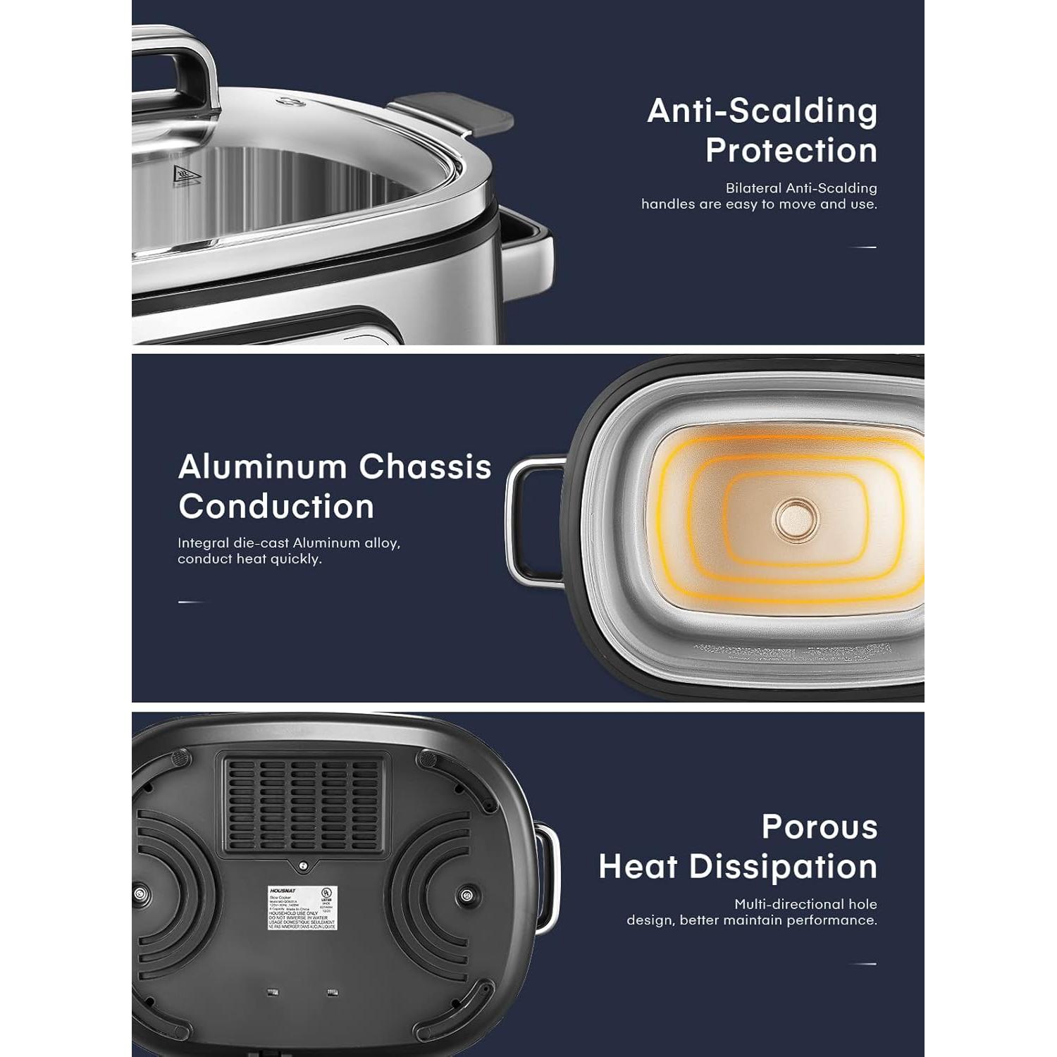 Olla de Cocción Lenta HOUSNAT 6 QT Acero Inoxidable 10 en 1