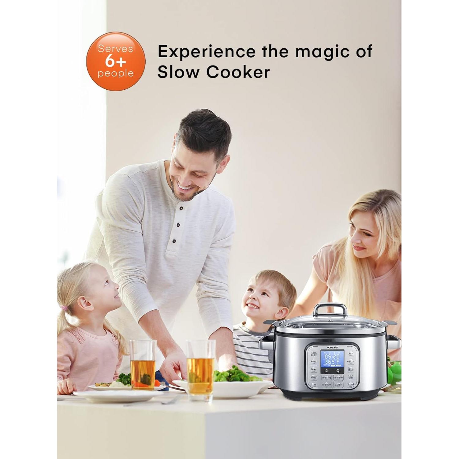 Olla de Cocción Lenta HOUSNAT 6 QT Acero Inoxidable 10 en 1