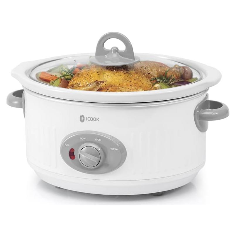 Olla de Cocción Lenta ICOOK USC-351-OG 3.5Qt Ovalada Blanca